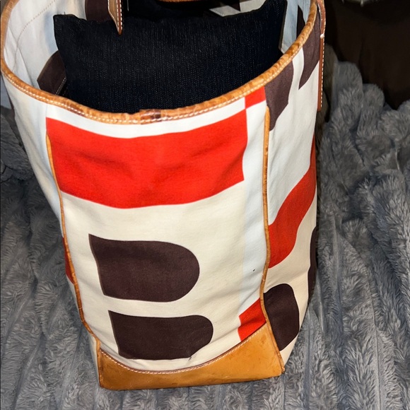 Bally Cream, Red, and Brown Geometric Tote - Picture 6 of 11